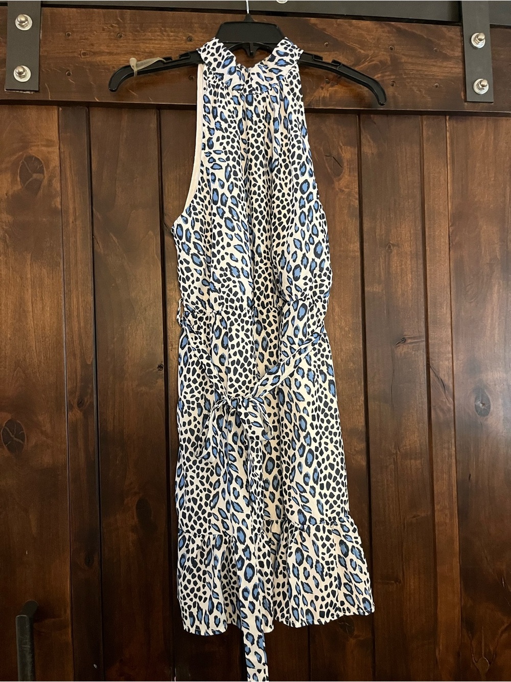 Blue & White Halter Dress with Tie Waist